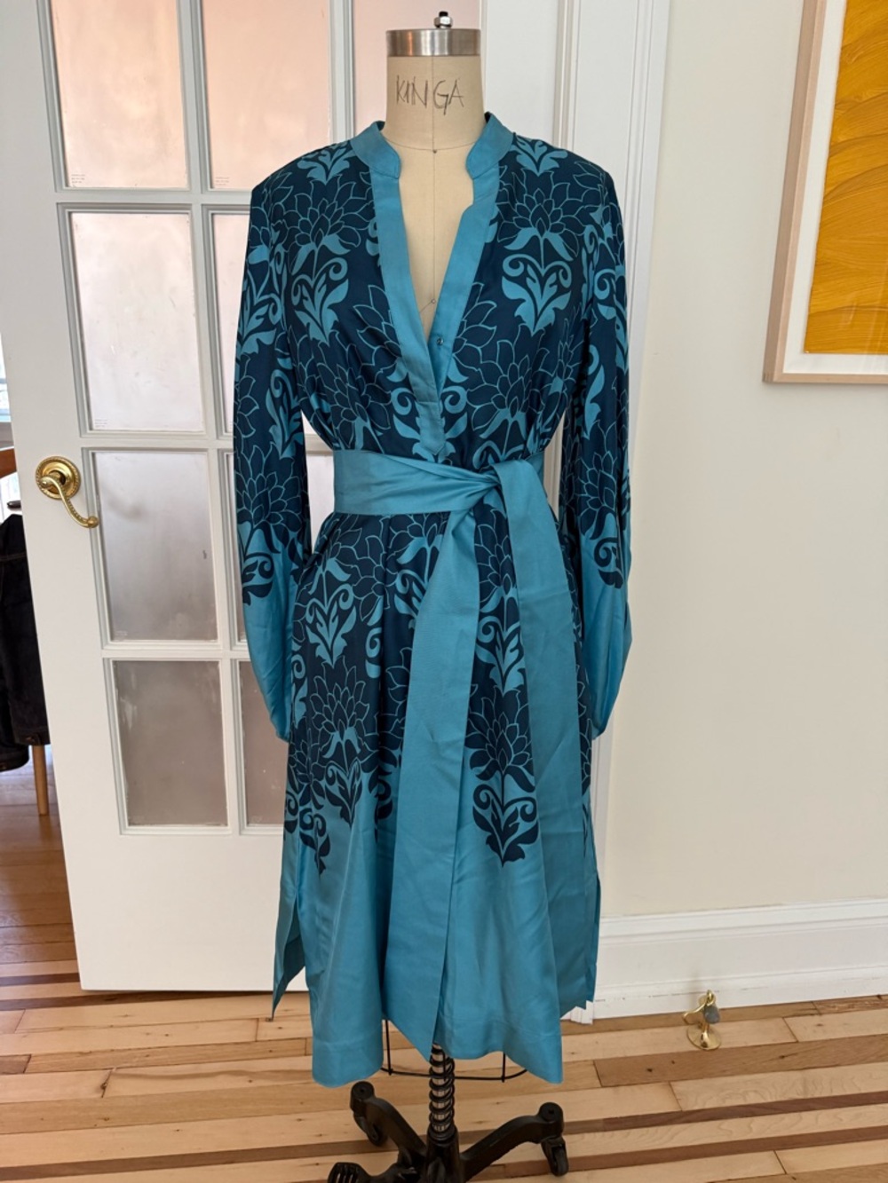 Teal Floral Wrap Midi Dress with Sash